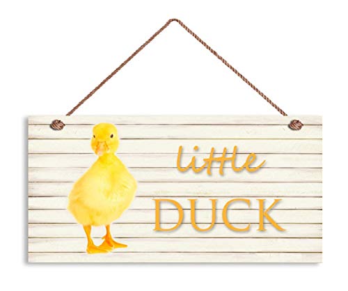 Image of Little Duck Sign, Nursery Decor, Kid's Room, Duckling, 5" x 10" Sign, Wall Plaque, Yellow Duck Woodblock Prints, Signs（PT-TT034）