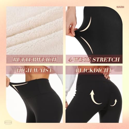 Missluck Thermo Leggings Damen Gefüttert Thermoleggings Verdickte Plüsch Thermohose Fleece Leggins Warme im Winter,Schwarz,S