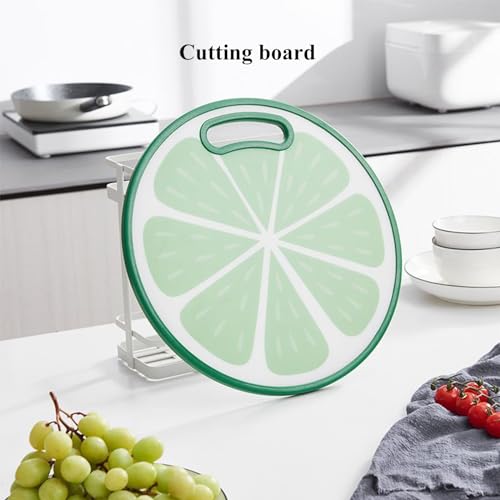 Tabla de cortar de plástico (29,8 cm x 29,8 cm), con diseño de limón, para frutas, verduras, carne o comida para parrilla, tabla para repostería en cocina, antideslizante, fácil de agarrar y apta para lavavajillas miniatura 4