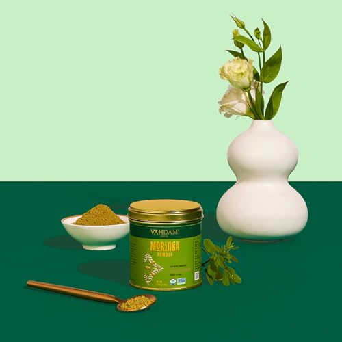 Image of VAHDAM, Organic Moringa Powder (2.47oz /70g) 100% Raw, Gluten Free Moringa Leaf Powder (Moringa Oleifera) Perfect for Cooking, Smoothies, Lattes & Moringa Tea | Direct from Source