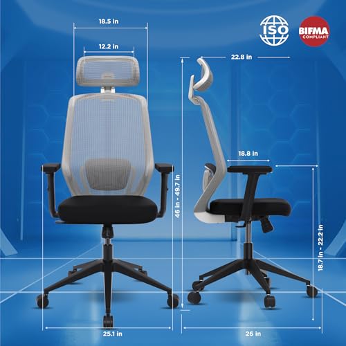The Sleep Company Uno Office Chair | Patented SmartGRID Technology | Ergonomic Office Chair with Headrest & Adjustable Lumbar Support for Long... - Image 2