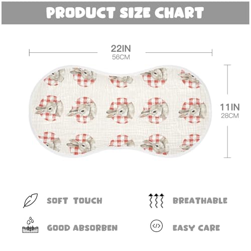 vvfelixl Vintage Red Gingham Rabbit Burp Cloths for Baby Boy Girls Baby Washcloths Burp Rags 1 Pack2