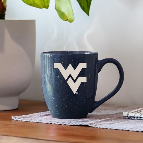 Image of Rico Industries NCAA West Virginia Mountaineers Navy Blue Personalized 16 oz Team Color Laser Engraved Speckled Ceramic Coffee Mug