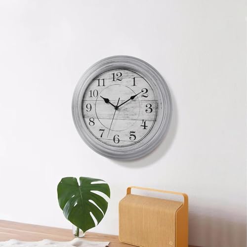 Image of Wall Clock, 12 Inch Kitchen Decorative Wall Clock, Silent Wall Cocks Battery Operated Non Ticking with Large Numbers Easy to Read for Home Bathroom Office(Grey)