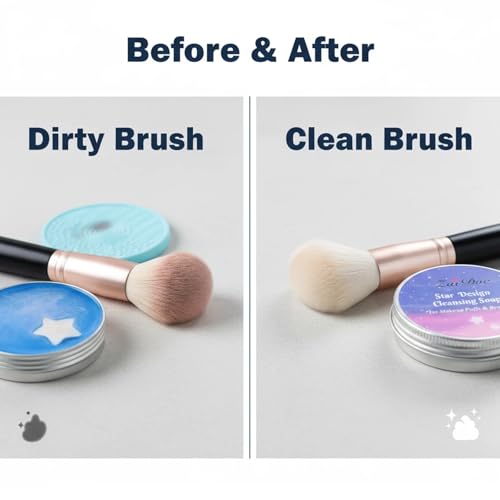 Zaidoc Makeup Brush Cleaner Soap, Texture Grip Solid Cleanser for Makeup Brushes & Sponges with color removal sponge Silicone cosmetic cleanser, Star, 60g (1)