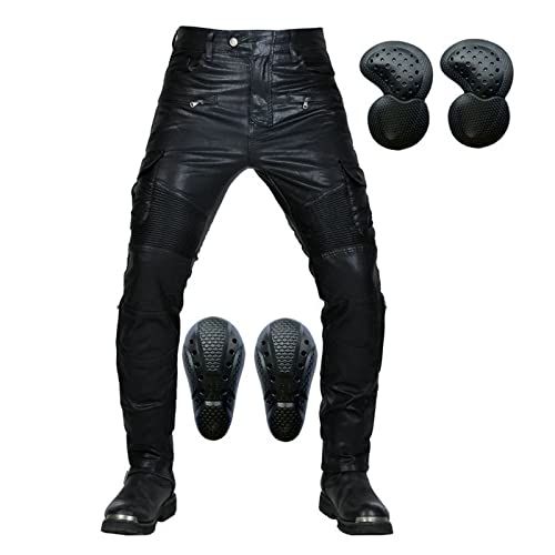SHAIYOU Pantalones De Moto Hombre,Motocicleta Pants De Cuero Impermeables Montar Motorcycle Biker Pants De Carreras con Multibolsillos Y 4 Almohadillas Protectoras Desmontables (A,L)