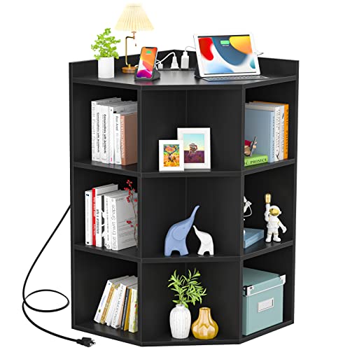 Aheaplus Corner Cabinet, Black Corner Storage With Usb Ports And Outlets, Corner Cube Toy Storage For Small Space, Wooden Cubby Corner Bookshelf With 9 Cubes For Playroom, Bedroom, Living Room, Black #TOP7