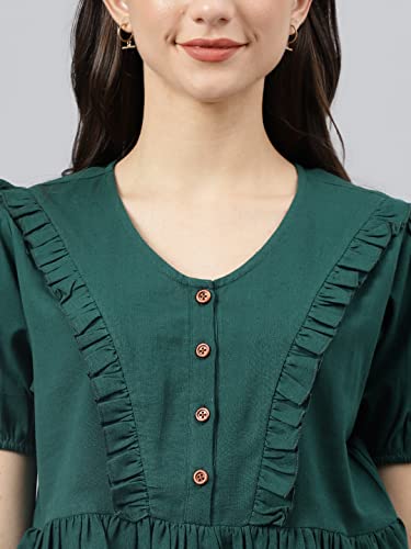 Image of DEEBACO Women's Solid Calf Length Top with Trouser|V-Neck|Short Sleeve|Cord Set for Women Cotton|Jumpsuits Western Dress for Women Stylish|Two Piece Co ord Set|Party Casual Wear(Aqua Blue)