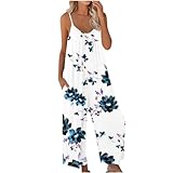  Damen-Hose, Blumenmuster, Overall, Hose, Einteiler für Damen, ausgestelltes weites Bein, 2025, H-016 Weiß, M