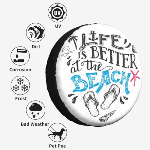 Image of Life is Better at The Beach Spare Tire Cover Flip-Flops Footwear Wheel Covers for RV Tires Camper Tire Case Protectors for Trailer Rv SUV Truck Travel Trailer 17 in