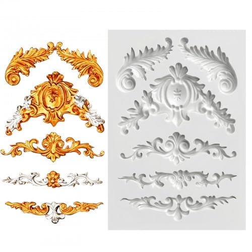 Disnace 3-Piece Baroque Silicone Mould, Fondant Moulds Silicone Vintage Baking Mould, Retro Relief Moulds 3D Baking Mould, Fondant Lace Cake Border Decoration for Cakes, Chocolate Dessert Clay (Gray-2