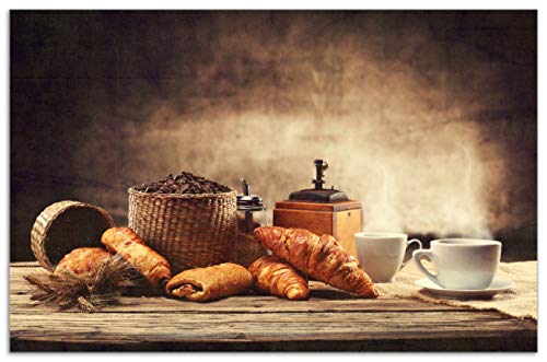Herdabdeckplatte/Spritzschutz aus Glas, 1-teilig, 80x52cm, für Ceran- und Induktionsherde, Motiv Französisches Frühstück mit Café und