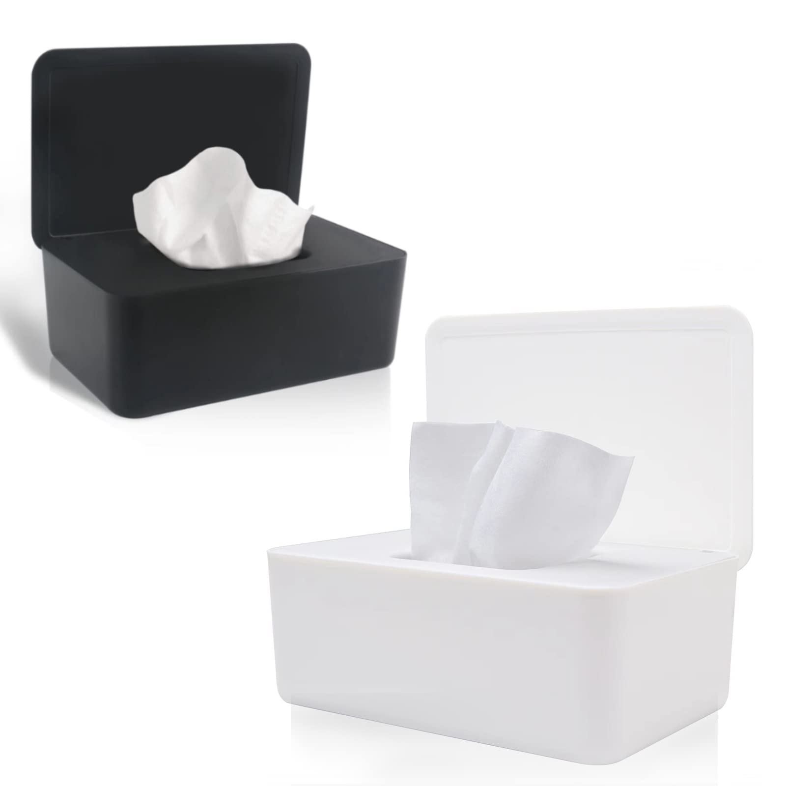 Photo 1 of 2 Pack Baby Wipes Dispenser, Refillable Wipes Dispenser Baby Wipes Case, LEQXGO Baby Wipe Holder for Fresh Wipes, Non-Slip Wipes Case, Refillable Wipe Container with Sealing Design Lid (Black+White)