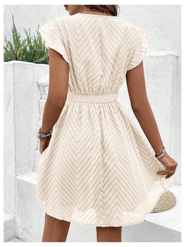 MakeMeChic Women's Contrast Lace Short Dress Ruffle Cap Sleeve V Neck Summer Boho A Line Dresses3