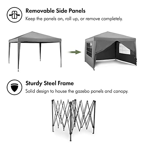 VonHaus Pop Up Gazebo 3 x 3m – Outdoor Garden Marquee Shelter Canopy with Removable Sides, Storage Bag, Leg Weight Bags, Pegs & Cords – Waterproof, Heavy Duty Steel Frame, Easy No Tool Assembly