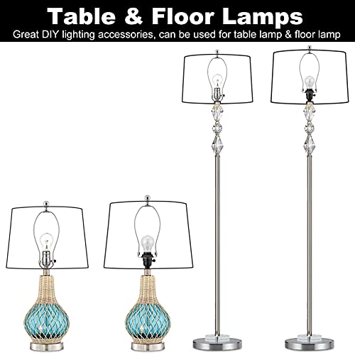 10 Inch Lamp Shade Holder Kit With Ball Design Lamp Finial Caps, 2 Set [Heavy Duty] Lamp Harp Holder With 3/8 Standard Saddle + E26 Light Base For Table And Floor Lamps (Silver) #TOP6