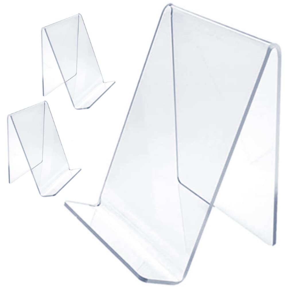 AMIAZI™ 3 Pcs Acrylic Book Stands Easels Transparent Clear acrylic Display Easel for books Display on table top Name Plate holder welcome card birthday cards wishing card Multi Purpose Easel Stands
