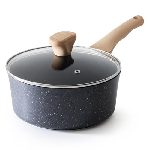 AnimoZest Nonstick Saucepan with Lid 3.5 Quart German Greblon Ceramic Sauce Pan Non Toxic Sauce Pot with Cover for Multipurpose Use PTFE PFOA & PFAS Free Induction Compatible.