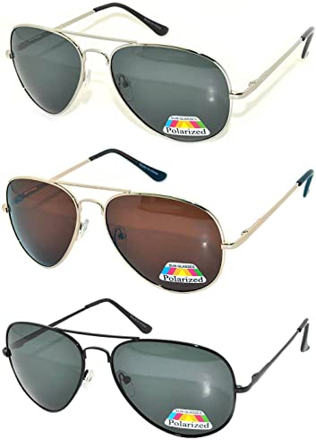 Set of 3 Classic Aviator Polarized Lens Sunglasses Colored Metal Frame Spring Hinge (3 Pairs Mix colors, Colored)