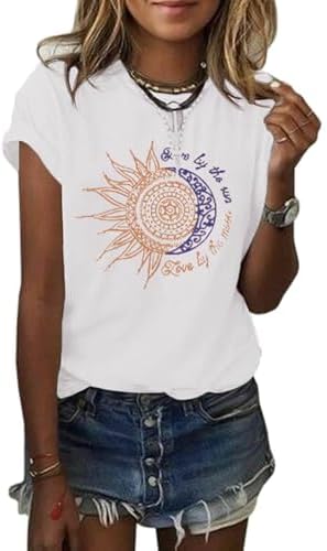 MaQiYa Womens Graphic Tees Summer Vintage Short Sleeve Cotton Moo...