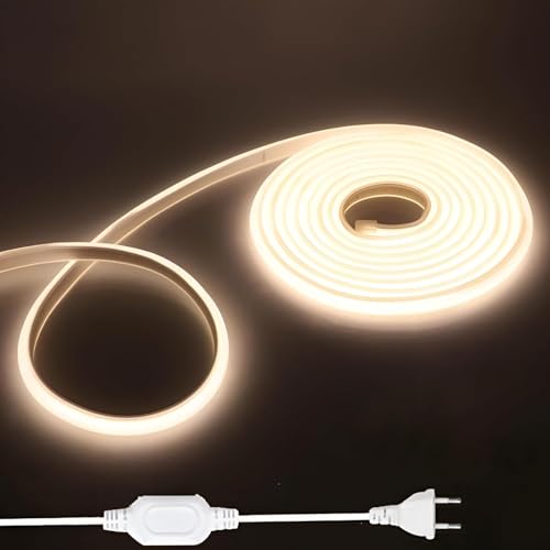 Shengruili 3M COB LED Streifen,220V LED Streifen Natürliches Licht 4000K,Hohe Dichte LED Strip Lights mit Netzteil,Wasserdicht Diffusion Flex LED streifen für Heim Dekoration, Küche, Spiegel