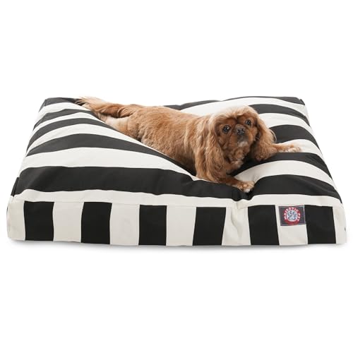 Majestic Pet Shredded Memory Foam Dog Bed Medium with Removable Washable Cover 35x29x4 Inch - Rectangle Orthopedic Dog Bed for Senior DogsFlat Durable Dogs Crate Bed - Vertical Stripe - Black
