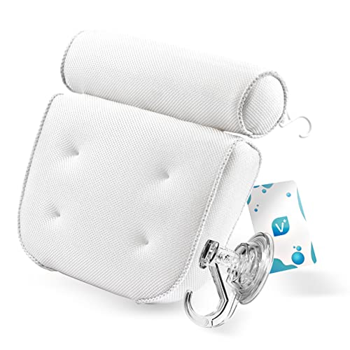 Vesta+ Badewannenkissen Weiß XL mit Saugnäpfen + Haken, Badekissen Testsieger als Badewannenkissen Nacken & Nackenkissen Badewanne, Badekissen für Badewanne, Badewannen Kissen & Duschkissen Badewanne Cover
