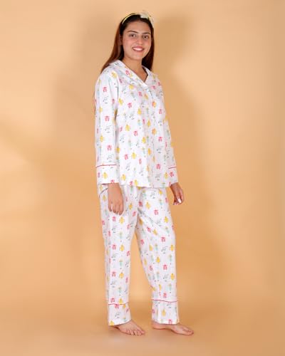 Image of The Mom Store Pajama Set for Women | Soft Cotton Breathable Nightwear for Comfortable Sleep | Stylish Elegant Sleep Suit & Lounge Wear for Womens | Everyday Nightsuit | Shirt Pyjama Set for Women