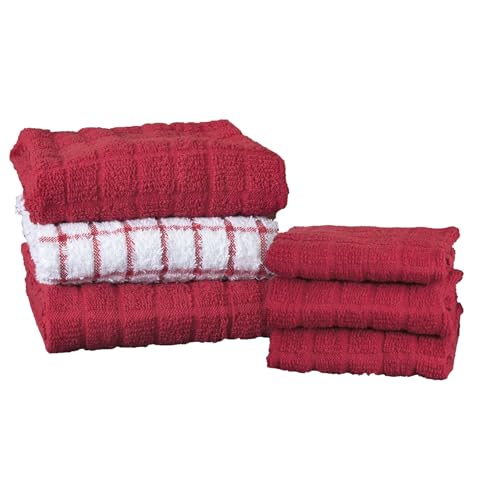 Ritz Premium Kitchen Towel and Dish Cloth Value Set: Highly Absorbent, Super Soft, Long-Lasting, 100% Cotton Checked and Solid Hand Towels, Tea Towels, Bar Towels - 6 Pack, Paprika