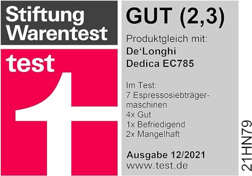 Foto von De'Longhi Dedica Style EC 685.W Espresso Siebträgermaschine, Espressomaschine mit Professioneller Milchschaumdüse, nur 15 cm breit, 1 Liter Wassertank, Vollmetallgehäuse, für E.S.E Pads geeignet, Weiß