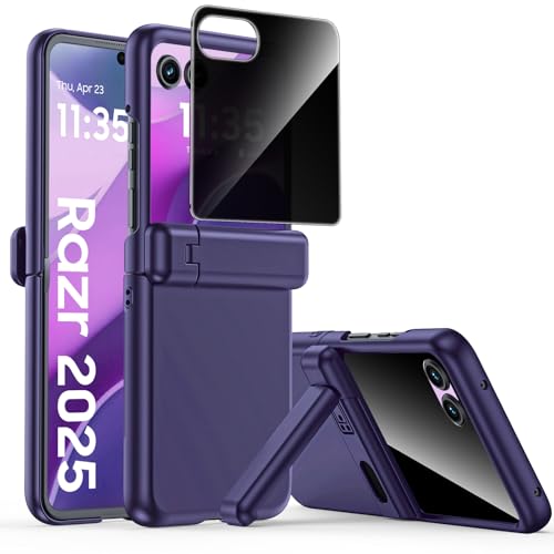 Spugan for Motorola Razr 2025/2024 Case,[Built-in Screen Protector] [Hinge Protection] Slim Matte PC Rugged Durable Shockproof Cover for Razr 2025/2024 with Stand, Blue-Privacy