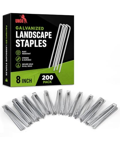 UNCO- Galvanized Landscape Staples 8 Inch 200 Pack Garden Staples U-Shaped Landscape Pins for Weed Barrier Cover Ground Cover