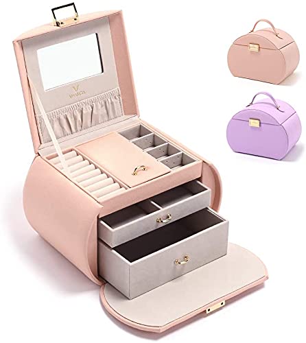 Vee Princess Style Jewelry Box for Girls Women, 3-Tier Mirrored Jewelry Organizer for Earring Neckla