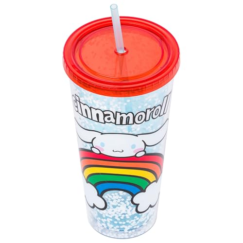 Image of Silver Buffalo Sanrio Hello Kitty Cinnamoroll Vivid, Plastic Cold Cup, 32oz | Hello Kitty and Friends, Rainbow Confetti, Includes Lid and Straw, 0.95 Liters