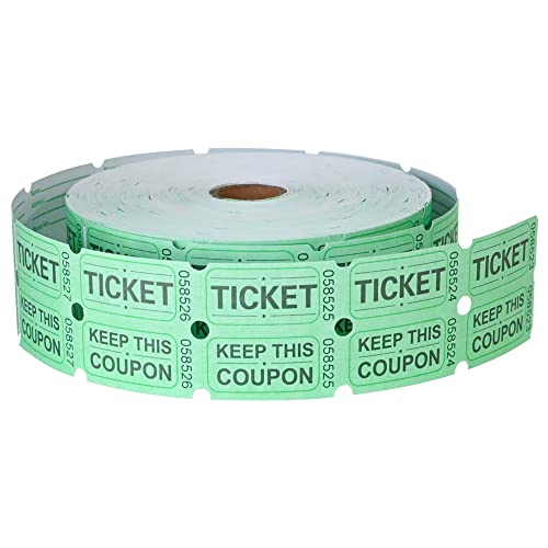 ESSENTIAL 2000 Green Double Raffle Tickets Rolls Printable for Leisure,
