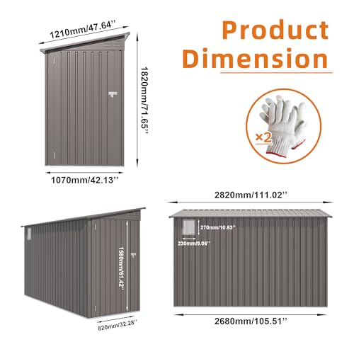 Image of YOPTO 4x9 FT Outdoor Storage Shed,Lean to Metal Shed W /Window,All Weather Waterproof Garden Storage Shed W / 6 Air Vents & 1 Lockable Door,Weatherproof Tool House W /Sloped Roof,for Lawn,Gray