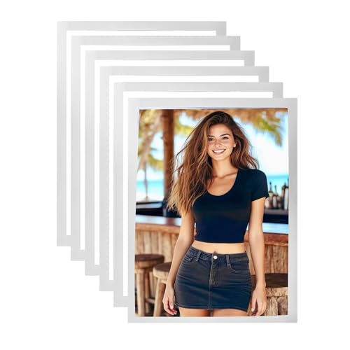 WENLISELL 6PCS A3 Magnetic Display Frame, Self Adhesive Magnetic Photo Frame for Wall, Silver Magnet Poster Frame for Photos, Notices, Documents, License, Paintings, Poster