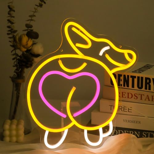 Image of Corgi Neon Sign, Acrylic, 14.9 x 12.9 inches, USB Powered, Modern Decorative Signage with Pink Heart for Home, Office Wall Decor, Pet Shop, Birthday Gifts