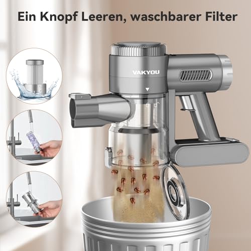 VAKYOU Akku Staubsauger 350W 30KPA Stabstaubsauger mit automatischer Stauberkennung großes bis zu 15-30 Minuten 3-in-1 – Bild 8
