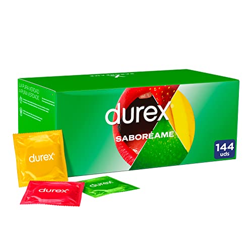Durex Preservativos Saboréame, fresa, naranja, plátano y manzana, pack 144 condones