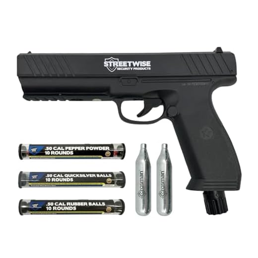 Streetwise Heat .50 Caliber Pepper Launcher, Pepper Ball Gun – Self Defense Pistol Includes 10 Rubber Balls, 10 Pepper Rounds, 10 Quicksilver Metal Composite Rounds, & 2 C02 Canisters
