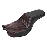 XMT-MOTO Rider Driver Passenger Seat fits for Harley Dyna Low Rider Fat Bob FXD/FXDWG Street Bob FXDB Wide Glide Models 2006-2017,RED Stitching