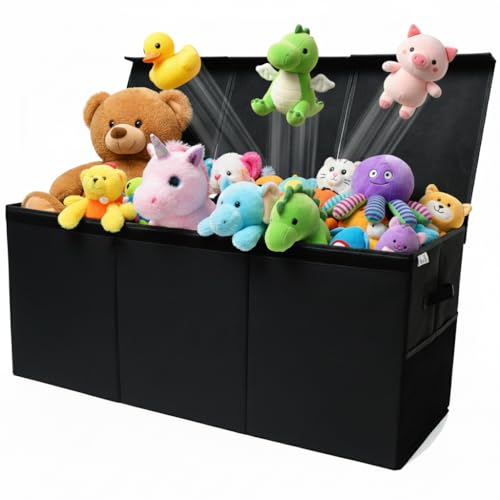 SoftOwl Extra Large Toy Storage Organizer with Lid - Sturdy, Collapsible Toy Chest Storage Box Design - Toys Bin with Dividers for Kids, Nursery, Bedroom, Playroom 37"x16"x14"