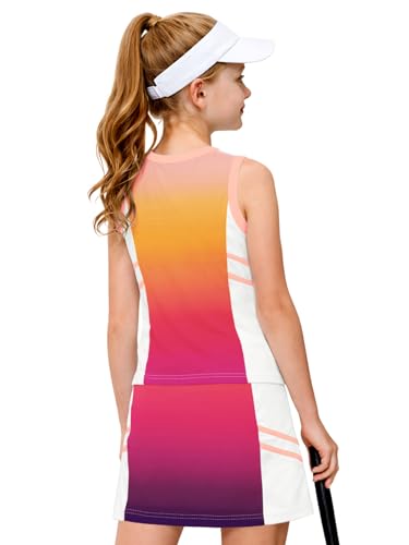 Image of AOBUTE Girls Tennis Golf Outfit Tank Top and Skirt with Shorts Set 4-12 Years