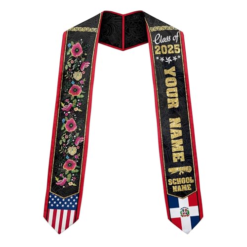 MonkeyVan Personalized Graduation Stole for Dominican Republic Senior, Dominican Flag Graduation Sash Class of 2025 Gifts S330