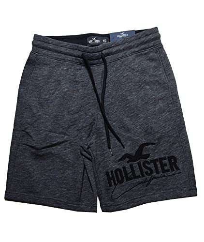 Hollister Men's Terry Lined Fleece Shorts (Heather Black Tonal Logo, Small)