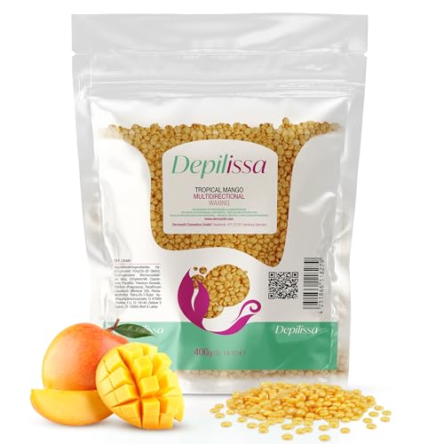DEPILISSA 400g Perlas de Cera Tropical Mango – Cera Caliente Multidireccional Ipoalergénica & Vegana para Cara, Axilas, Piernas & Zona Bikini – Sin Strips – Para Hombres & Mujeres – Hecho en Italia