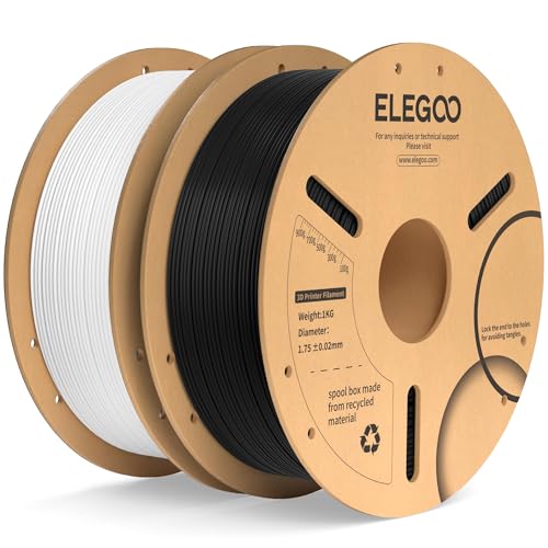 ELEGOO PLAプラス フィラメント 1.75mm 3Dプリンター用フィラメント 寸法精度 +/- 0.02 mm 強靭で高強度 PLA+ ほとんどのFDMプリンターと互換性がある (1KG/Spool, 2.2 lbs) 黒色&白色のサムネイル