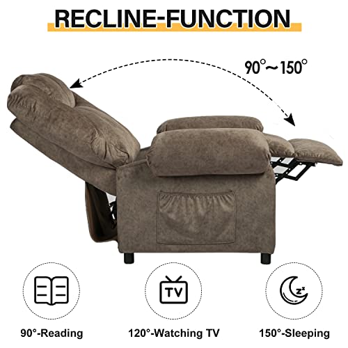 Kcream Recliner Chair Massage Heated Fabric Overstuffed Ergonomic Lounge Chair For Living Room Single Sofa Chair Padded Seat With 2 Side Pockets, Vibration Function Reclining Chair (Fleece Brown) #TOP5