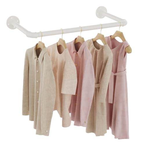 GUOHNHE Industrierohr Kleiderstange 54 cm Kleiderständer für die Wand Kleidergestell Garderobenhalter Garderobenstange Wandmontage DIY Garderoben System Creme SG54W-1